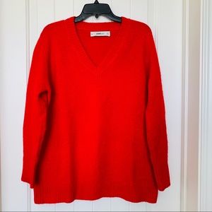 ZARA Bright Fuzzy Red Knit Sweater Size L